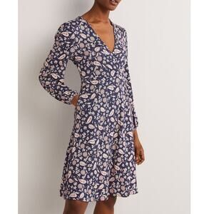 Boden The Fixed Wrap Jersey Dress Womens Size 10 Blue Paisley Floral Stretch 10R